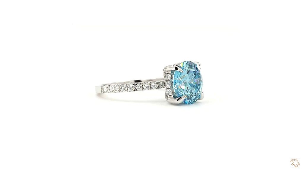 没有保留价 - 戒指 - 18K包金 白金 - 3.48ct. tw. 蓝色 钻石 (彩色实验室培育钻石) - 钻石 - 鲜明的蓝色,VVS2 #3.2