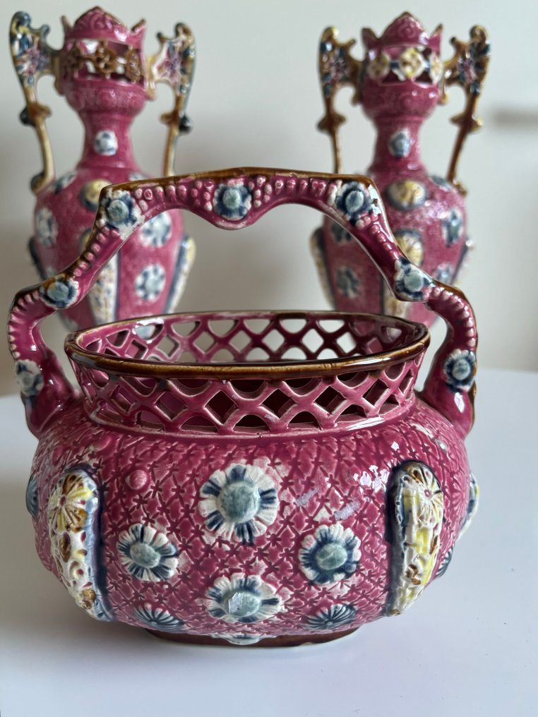 花瓶 (3) - 马爵利卡陶 - 3件陶瓷花瓶套装 #3.2