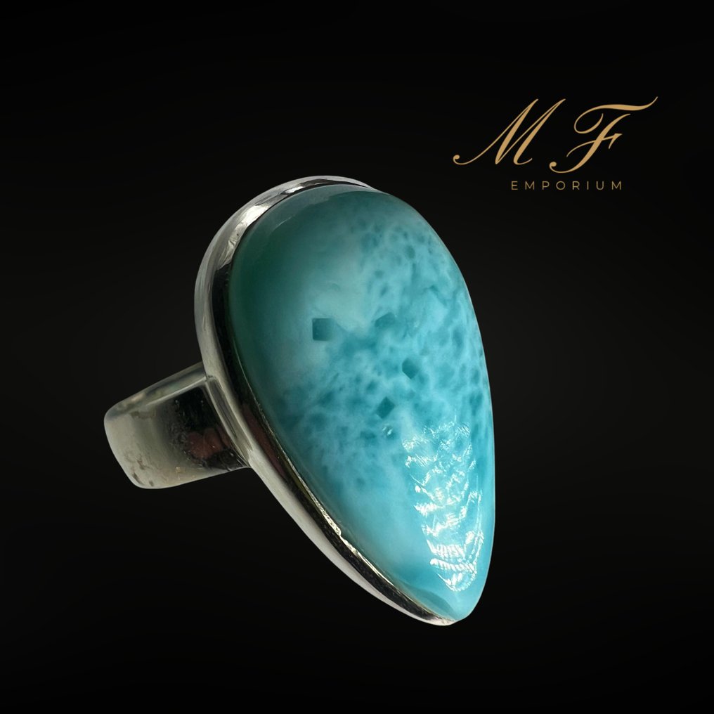 Αποκλειστική δαχτυλίδι με Larimar - σερβιρισμένο σε 925 ασήμι ροδιού. Ασήμι 925- 8.9 g - (1) #1.0