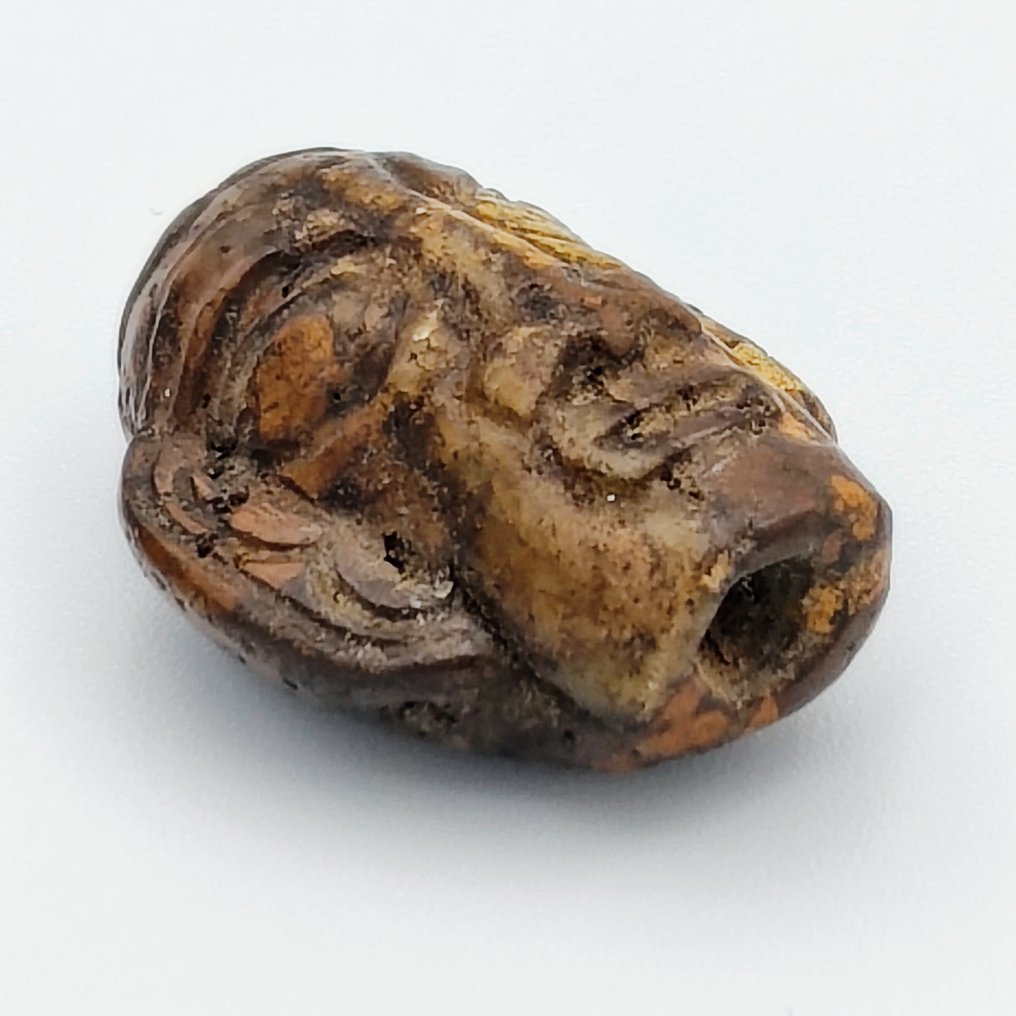 Ancient Chinese Brown Turquoise XS Deity Head Bead Talisman - 21 mm #1.0