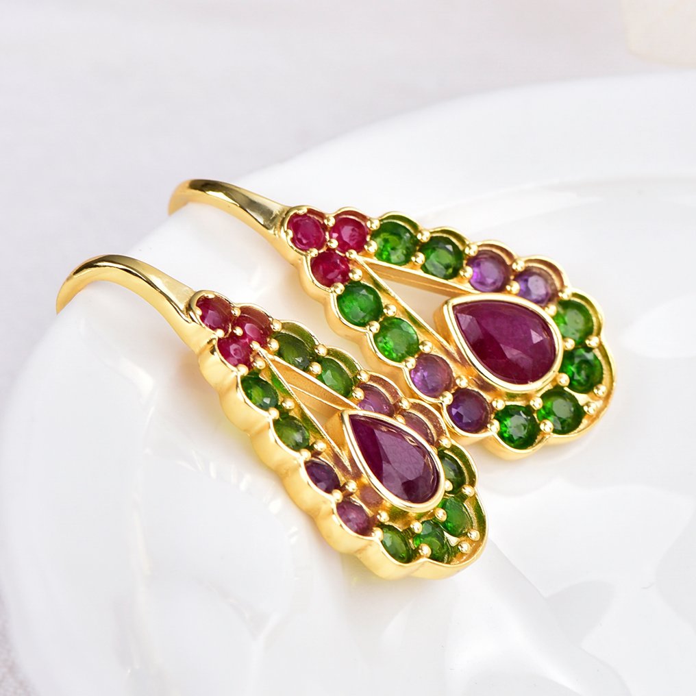 Zonder Minimumprijs - Oorbellen Zilver - Gemengde edelstenen - Gecertificeerd #1.0