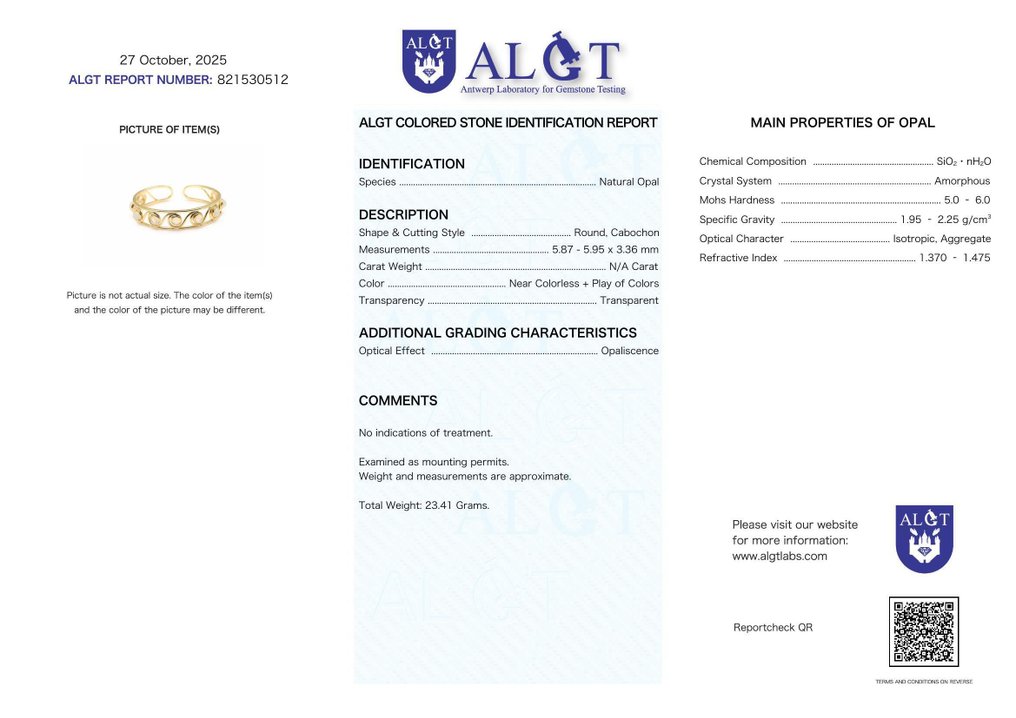 Fără preț de rezervă - Brățară Argint - Opal - Certificat #2.1