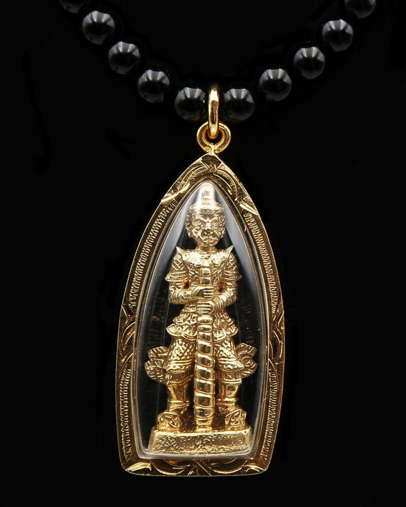 黑曜石项链守护符雅克沙——驱赶邪恶的灵魂，14K GF金扣 - 吊坠项链 #1.0