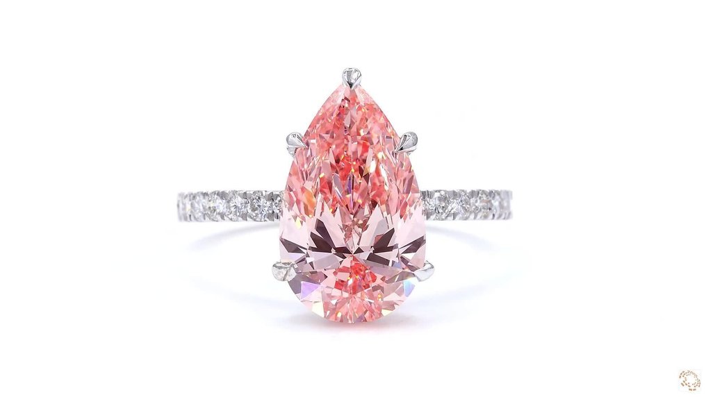戒指 - 18 克拉 白金 -  3.41ct. tw. 粉紅色 鉆石 (彩色實驗室培育鑽石) - 鉆石 - Fancy Vivid Pink，VVS2 #1.0