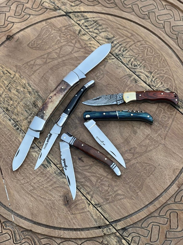 Coltello da cucina - Kitchen knife set - Laguiole con ape, coltello pieghevole, coltello da tavola vintage di alta qualità e coltello da - Coltello in acciaio inossidabile, legno Pakka, fianchetto in ottone, acciaio forgiato - Francia - Personalizzato fatto a mano #1.0