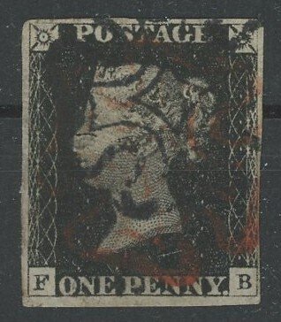 Μεγάλη Βρετανία 1840 - Γραμματόσημο Penny nero, γράμματα F-B ταμπ. 3, ακυρώθηκε με διπλή Ματαλική Σταυρόνη μαύρη και - Stanley Gibbons n. 2. #1.0