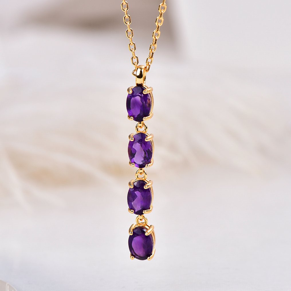 Zonder Minimumprijs - Halsketting Zilver - Amethyst - Certified #1.0