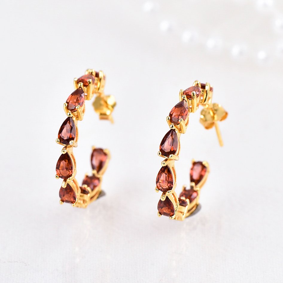 Zonder Minimumprijs - Oorbellen Zilver - Garnet - Gecertificeerd #1.0