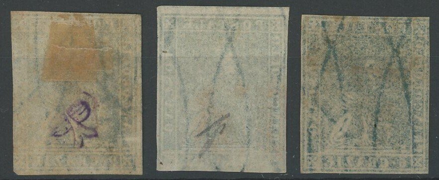 Αρχαία ιταλικά κράτη - Τοσκάνη 1857 - Μαρτσόκο, έκδοση Leone mediceo II, 2crazie μπλε, 4crazie πράσινο και 6crazie σκούρο μπλε - Sassone n.13, 14 ,15b #1.0