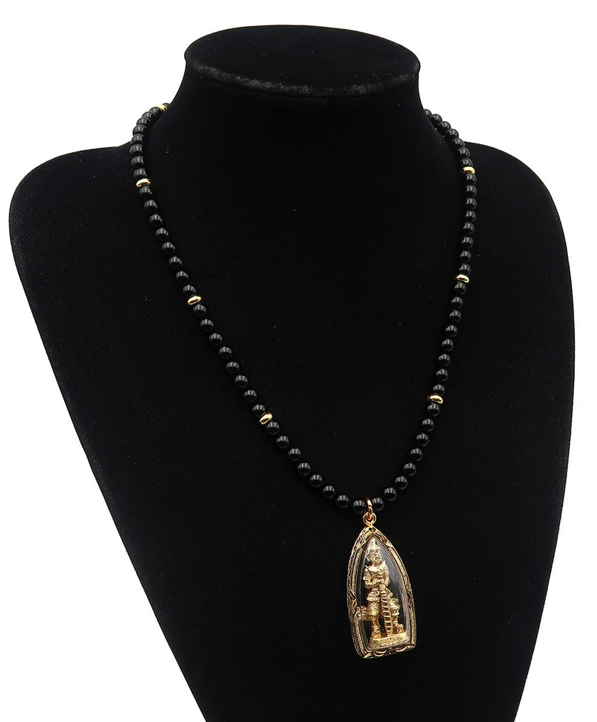 黑曜石项链守护符雅克沙——驱赶邪恶的灵魂，14K GF金扣 - 吊坠项链 #2.1