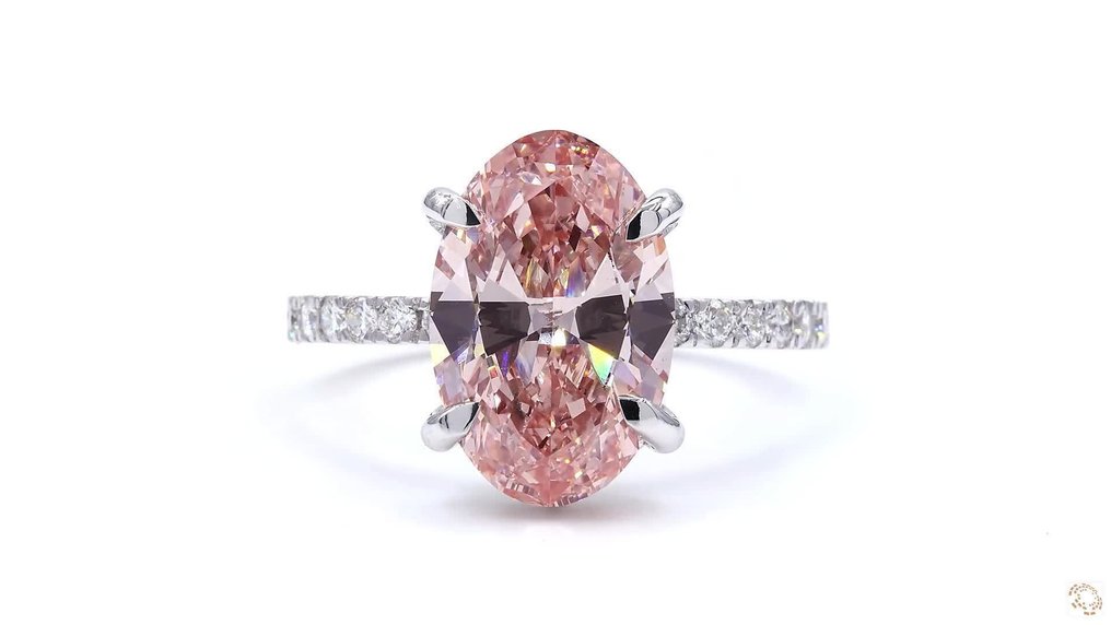 No Reserve Price - Ring - 18 kt. White gold - 4.66ct. tw. Pink Diamond (Fancy coloured lab-grown diamond) - Diamond - Fancy Vivid Pink #1.0