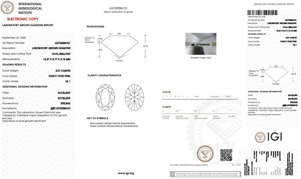 No Reserve Price - Ring - 18 kt. White gold - 4.66ct. tw. Pink Diamond (Fancy coloured lab-grown diamond) - Diamond - Fancy Vivid Pink #3.2