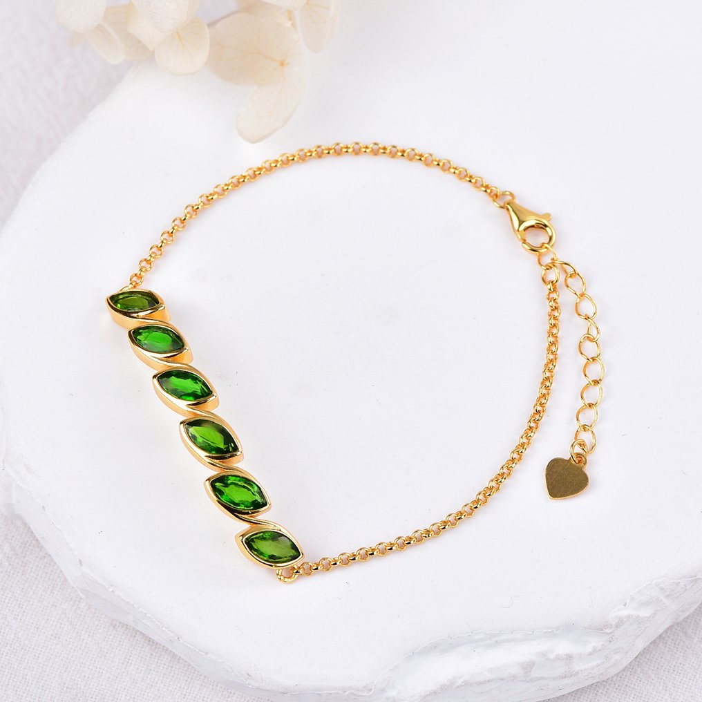 No Reserve Price - Bracelet Silver - Diopside - Certified #3.2