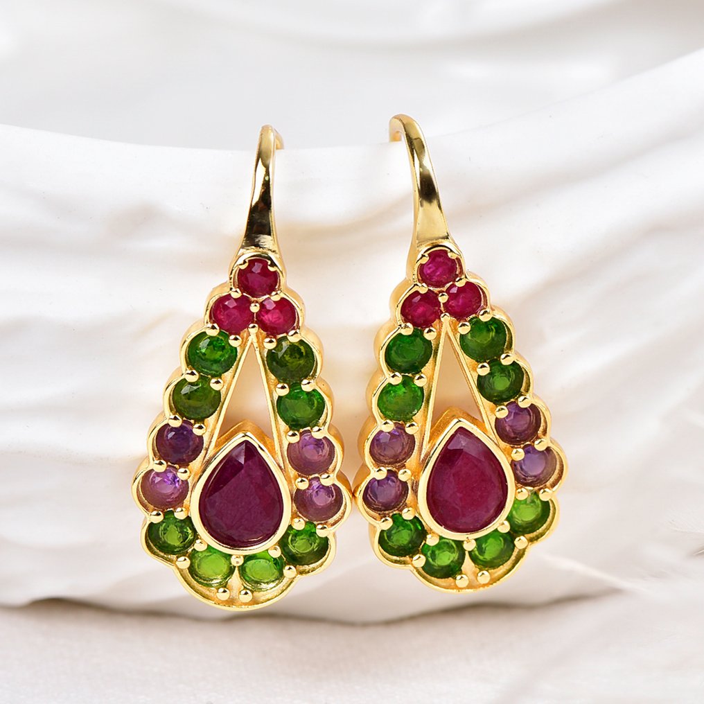 Zonder Minimumprijs - Oorbellen Zilver - Gemengde edelstenen - Gecertificeerd #1.0