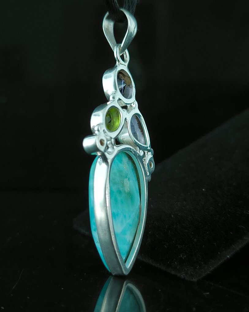 Larimar Cabochon - Height: 58 mm - Width: 24 mm- 10.03 g - (1) #2.1