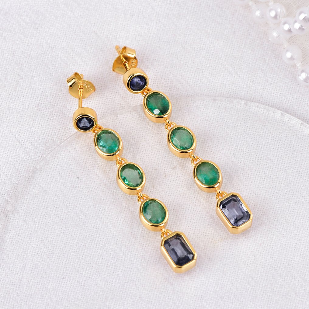 Utan reservationspris - Örhängen Silver - Blandade ädelstenar - Certifierad #1.0