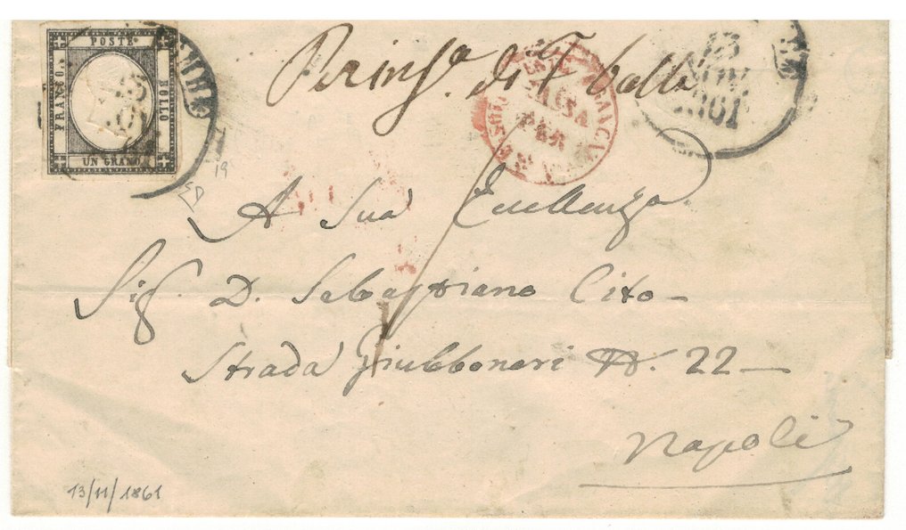 意大利古國-那不勒斯 1858/1861 - 6个信封,包含来自撒丁岛、那不勒斯和那不勒斯省的孤立价值,3个签名信封,1个品种。 - Sassone 2024 #2.1
