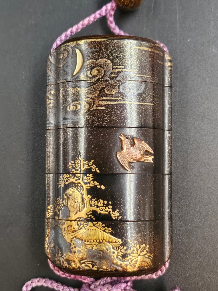 Inro, ojime Edo-perioden - Træ, lak, guld, sort - Hōshū 宝ふn - Japan - Midten af Edo-perioden #1.0