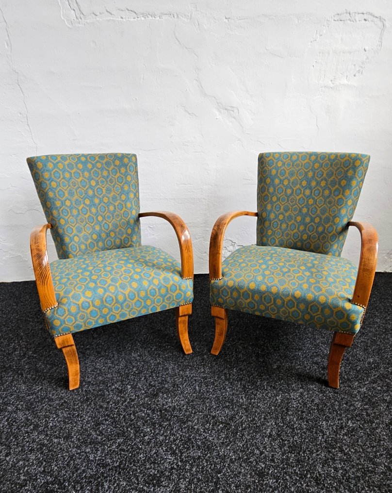Art deco Armchairs (Bistro-Dining) & Table H-259 - Salon - Armchair - Table by Jindrich Halabala - Walnut, Beech, veneer - Restored pieces. #4.3