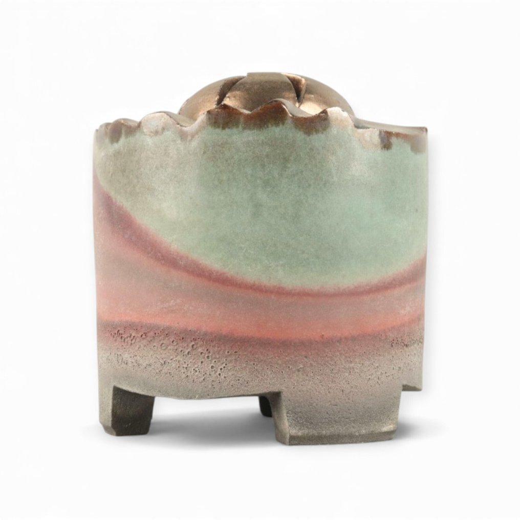 Yamato Tsutomu – Queimador de incenso Hagi-yaki com padronagem fluida com detalhes em ouro – Japonês - Porcelana - Yamato Tsutomu - Japão - Período Shōwa (1926-1989) #3.2