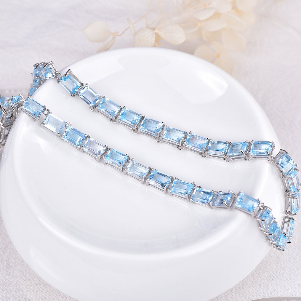 Utan reservationspris - Halsband Silver - Topaz - Certifierad #3.2