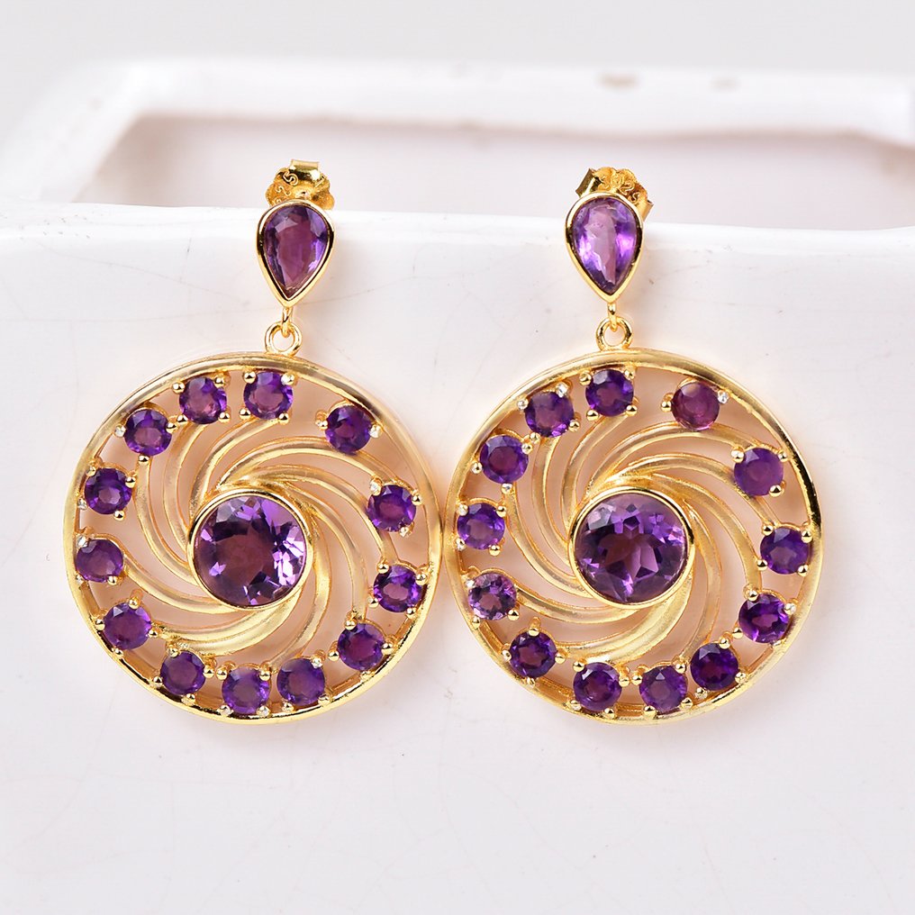 沒有保留價 - 耳環 銀 - Amethyst - 认证 #1.0