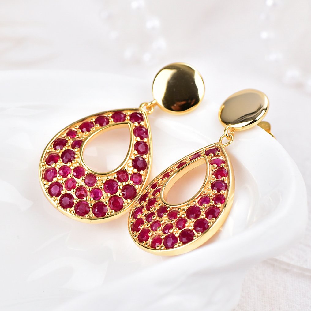 Sans Prix de Réserve - Boucles d'oreilles Argent - Ruby - Certifié #3.2