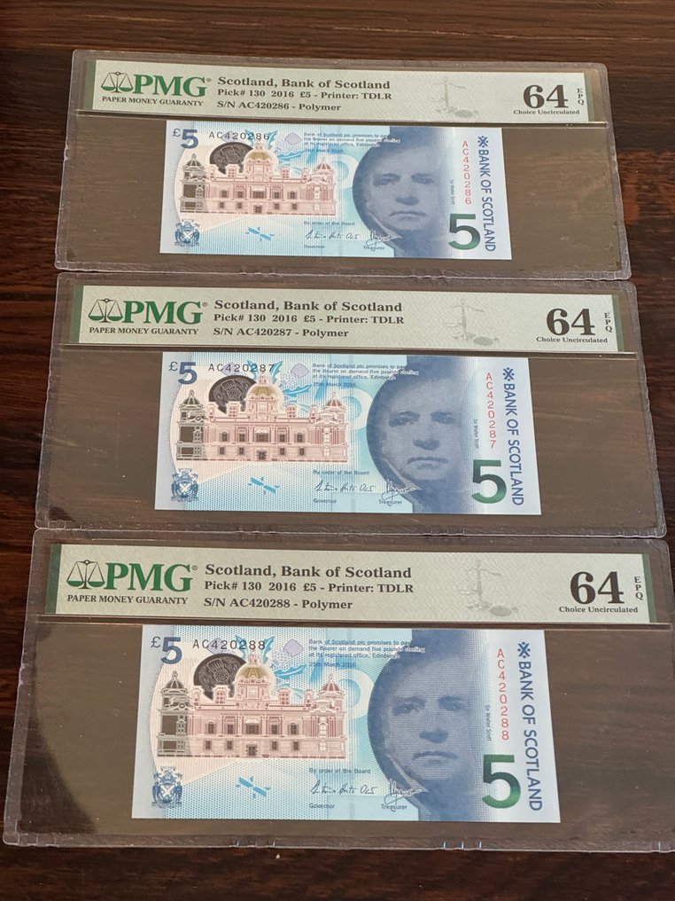 苏格兰. - 3 x 5 Pounds 2016 - Pick 130 - Consecutive  (没有保留价) #1.0