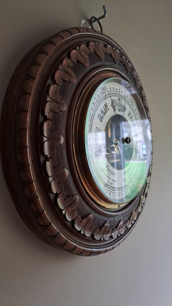 Aneroid barometer - Notenhout / Glas / Koper #2.1