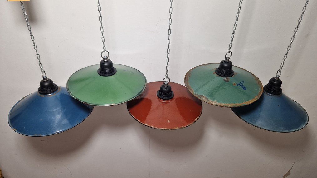 Plafondlamp (5) - Emaille, Staal - Emaille lamp, 5 stuks #1.0