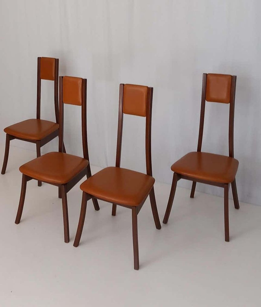 La Sorgente Dei Mobili - Angelo Mangiarotti - Stol (4) - s11 - Valnöt, Syntetiskt läder - Programma s11 stol #1.0