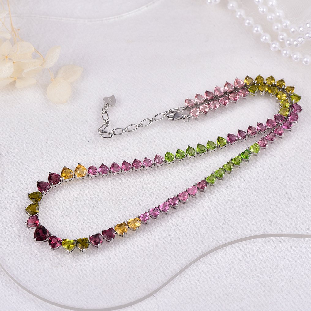 Senza Prezzo di Riserva - Collana Argento - Tourmaline - Certificata #3.2