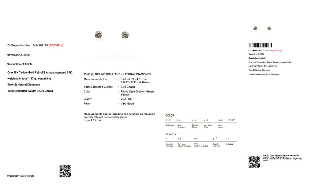 Nincs minimálár - Drop fülbevaló - 18 kt. Sárga arany -  2.06ct. tw. Gyémánt (Természetes színű) - IGI #2.1