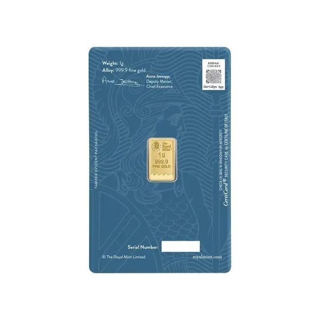 1 grama - Ouro - 1 Gram 9999 Britannia Royal Mint Fine Gold Bar (In assay) - Selado e com certificado #1.0