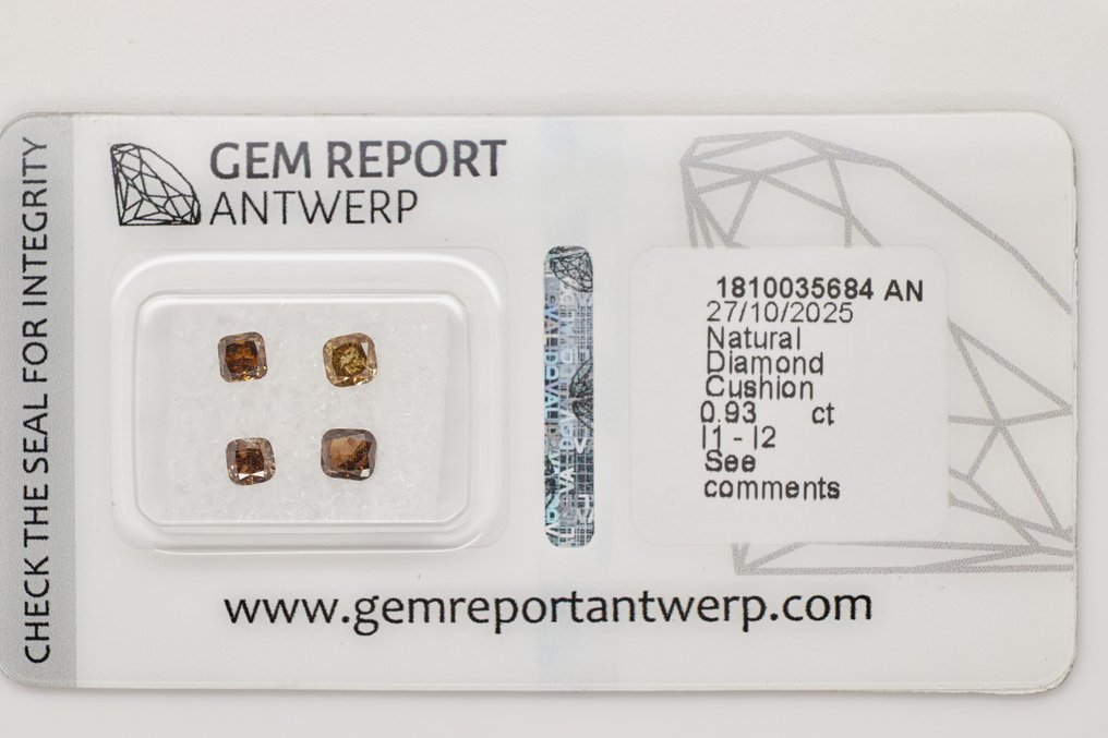 沒有保留價 - 4 pcs 鑽石 (天然) - 0.93 ct - 枕形 - I1, I2 - Gem Report Antwerp (GRA) #1.0