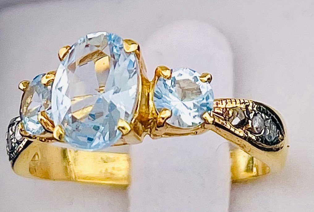 没有保留价 - 戒指 - 9 kt. 黄金, 银 海蓝宝石 - 钻石 #2.1