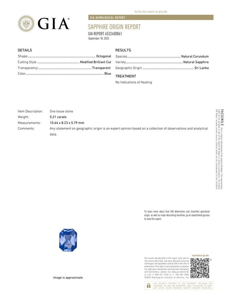 1 pcs  Albastru Safir  - 5.21 ct - GIA (Institutul gemologic din SUA) - Sri Lanka Sapp fără căldură #4.3