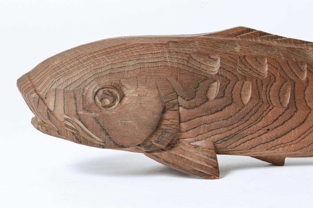 Carp Sculpture – Signed by Yanagisawa Eiichi (柳沢英一), Inami Carving with Original Sined Box - 雕塑 木 - 日本 (没有保留价) #2.1
