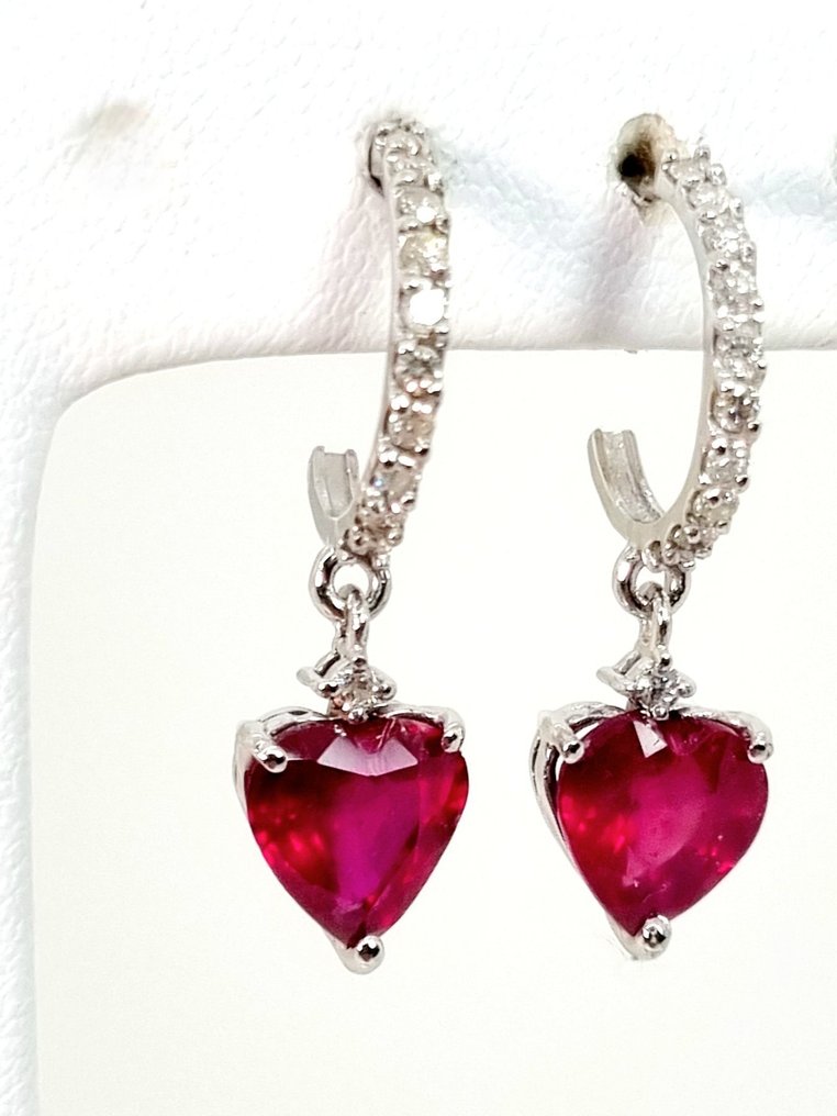 耳环 - 18K包金 白金 红宝石 - 钻石 #1.0