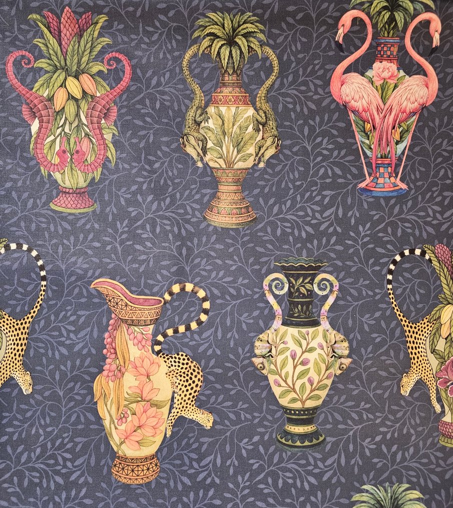 Limited edition! XXL fabric 'Vases Paradise' with crocodiles and flamingos - 300x280cm - Artistic - Textile  - 300 cm - 280 cm #1.0