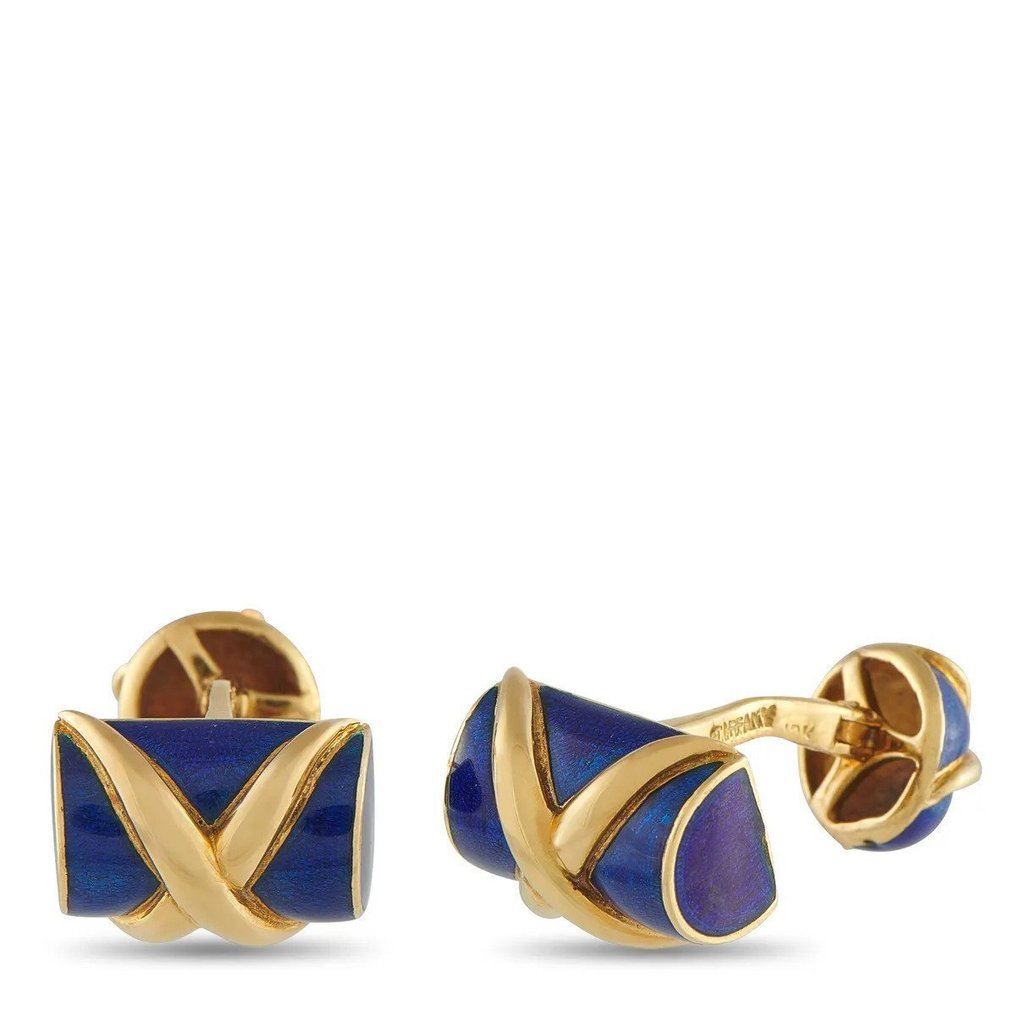 Tiffany & Co. - Boutons de manchette - 18 carats TIFFANY & CO. Tiffany & Co. boutons de manchette en or jaune 18 carats émaillé, Or jaune #2.1