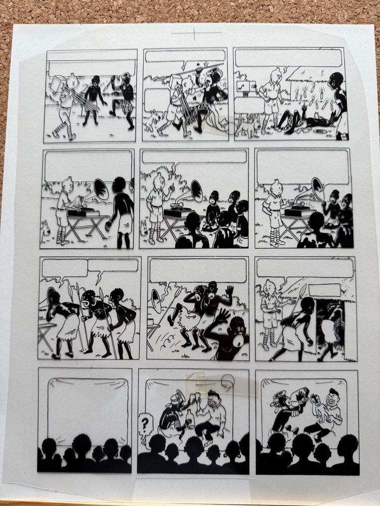 Hergé - Tintin au Congo  - Page complète  film A4 cello/plastic du trait encre de Chine #1.0