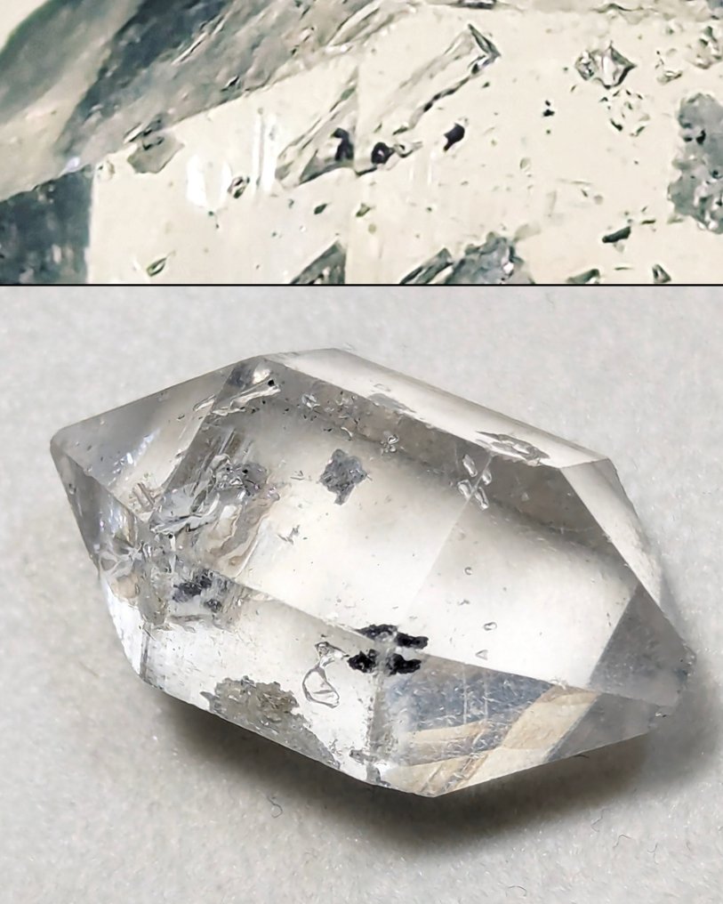 20 ct - Sjælden x1 Bevægelige to-fase indespærringer Herkimer Diamond Quartz, fra Skardu, Pakistan Prøve - Højde: 22 mm - Bredde: 10 mm- 4 g - (1) #1.0