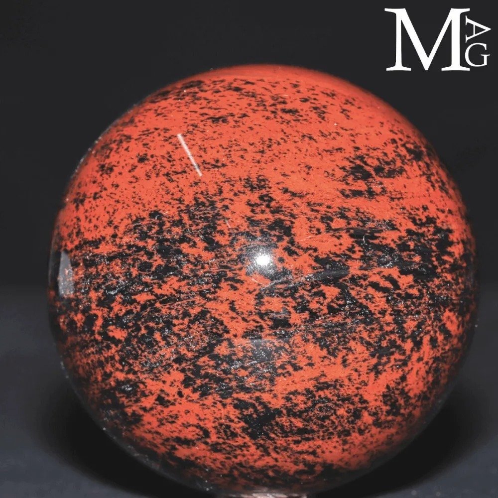 Sferă de obsidian mahogany - Calitate foarte rară - Sferă de obsidian cu pete roșii - Înălțime: 83 mm - Lățime: 83 mm- 660 g #4.3