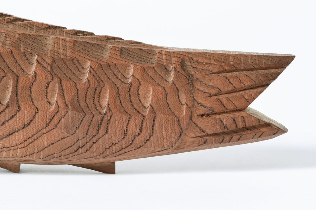 Carp Sculpture – Signed by Yanagisawa Eiichi (柳沢英一), Inami Carving with Original Sined Box - 雕塑 木 - 日本 (没有保留价) #4.3