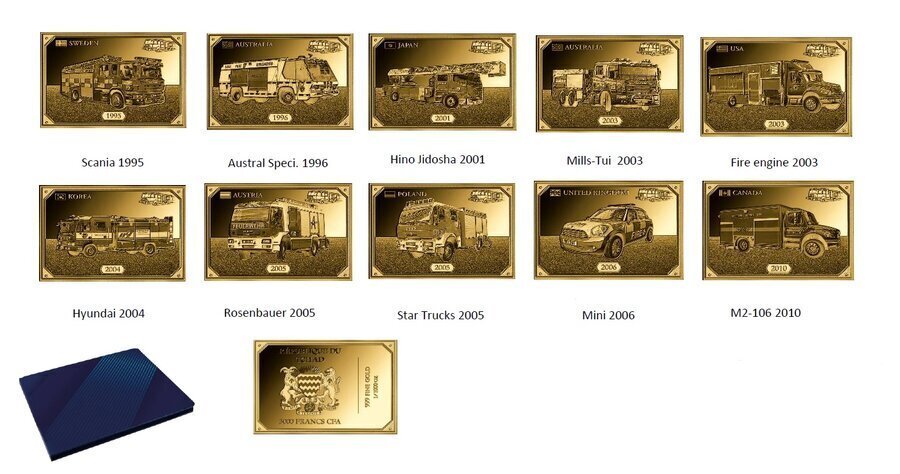 10 x 1/1000 troy oz - 金色 .999 - Fire Brigade Internaticional Coins Set IV (w/ Display Case & Coa) #1.0
