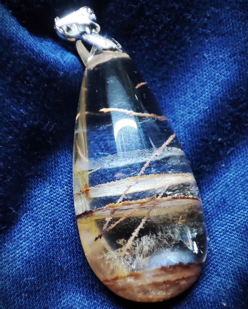 Meget smukt sjældent Phantom Quartz krystal vedhæng, 925 sølv klemme-fæste, gratis fragt - Vedhæng #2.1