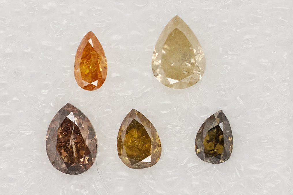 沒有保留價 - 5 pcs 鑽石  (天然)  - 0.96 ct - 梨形 - I1, I2, I3 - Gem Report Antwerp (GRA) #1.0