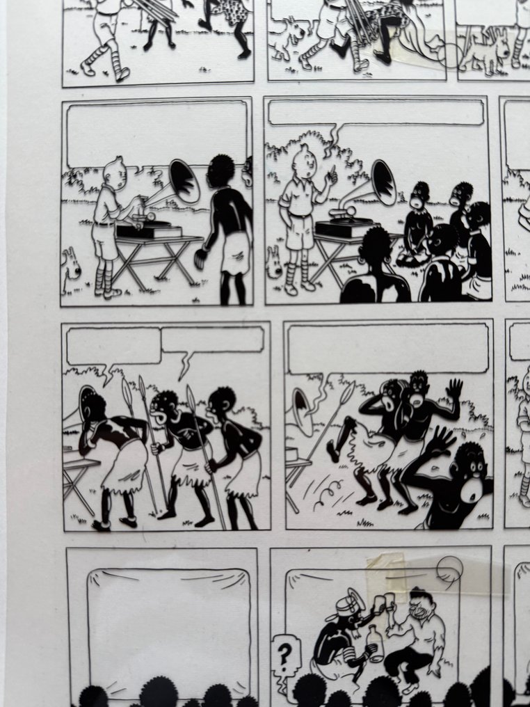 Hergé - Tintin au Congo  - Page complète  film A4 cello/plastic du trait encre de Chine #4.3