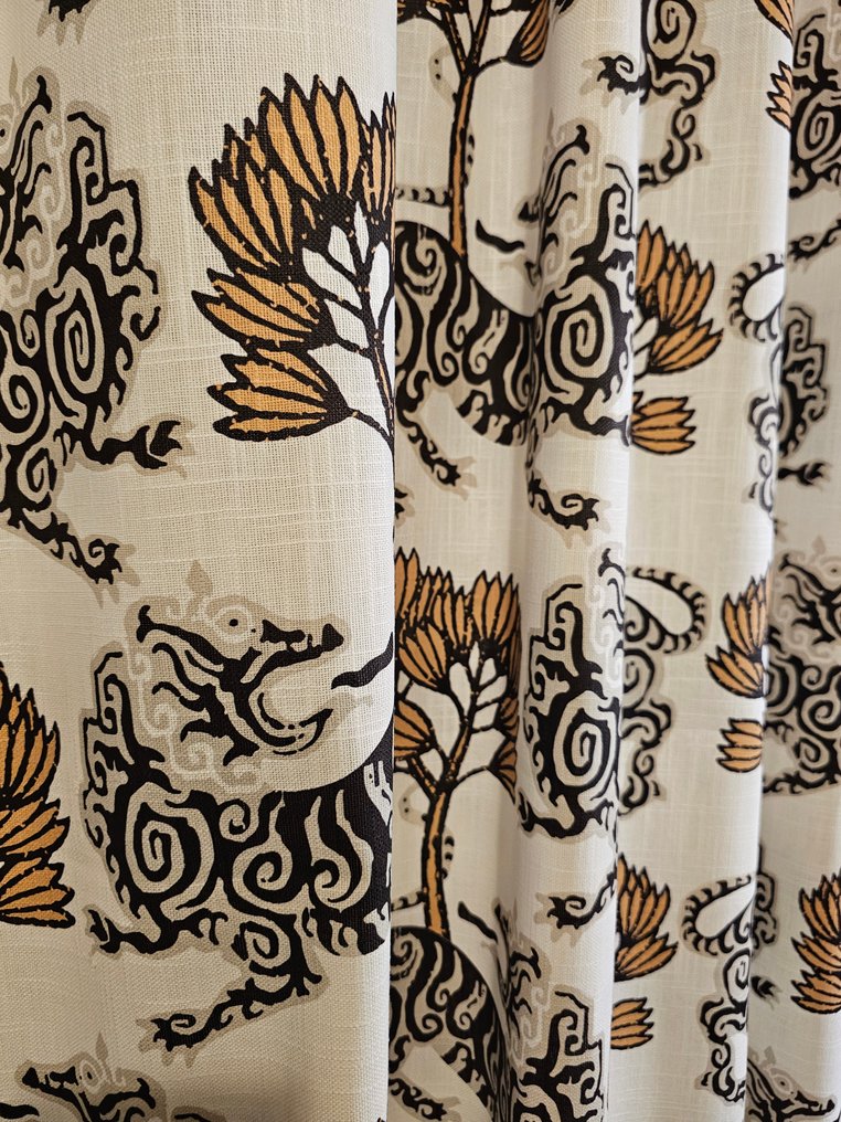 300x280cm! «Draghi e Cipressi d'Oro» - Orientalt bomullsstoff med striper - Originalt orientalsk - Tekstil - 300 cm - 280 cm #3.2